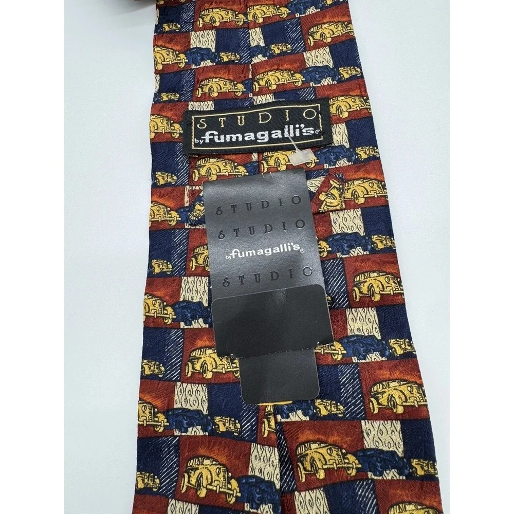 Fumagalli's Studio Silk Tie Geometric‎ Pattern Red Blue Gold Made in Italy